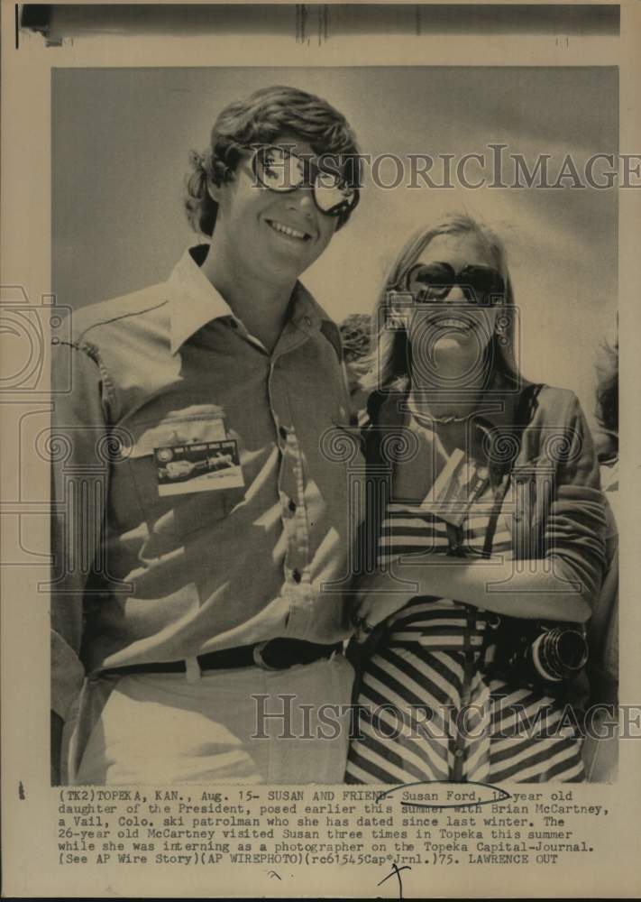 1975 Susan Ford with ski patrolman Brian McCartney in Topeka, Kansas-Historic Images