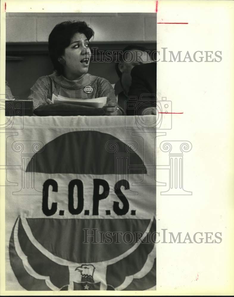 1983 Sonio Hernandez speaking at COPS meeting, Texas-Historic Images