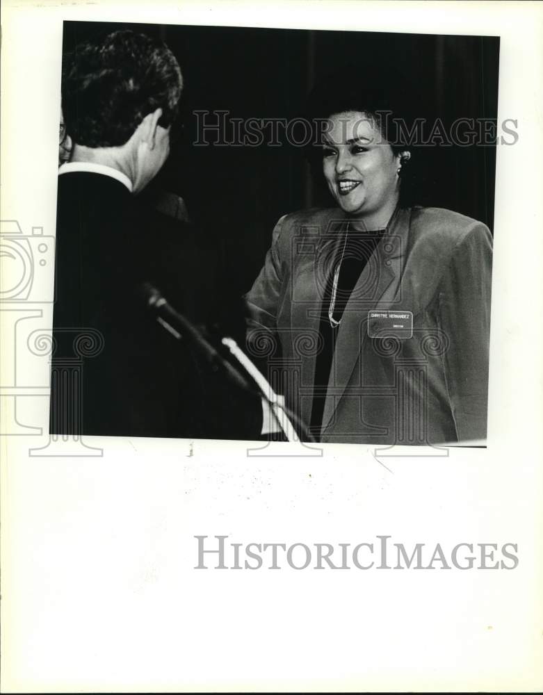 1989 Judge Raul Gonzalez congratulates Christine Hernandez, Texas-Historic Images