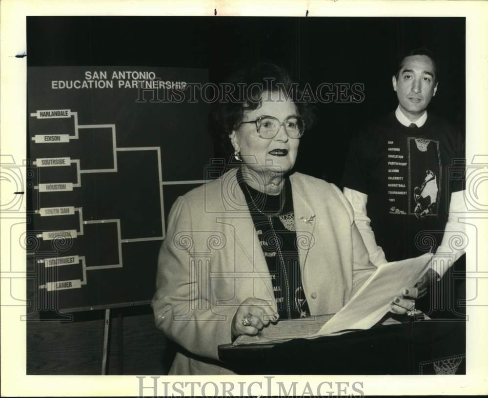 1991 Lila Cockrell announces basketball tournament  teams, Texas-Historic Images