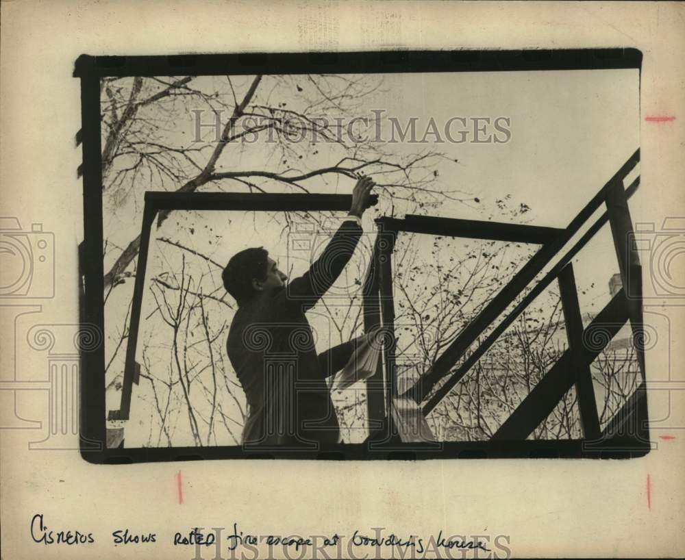 1978 Counciman Henry Cisneros Shows Rotted Fire Escape-Historic Images