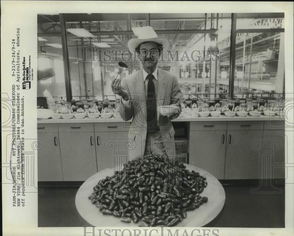 Jim Hightower, Texas Commissioner with tray of peppers, New York-Historic Images