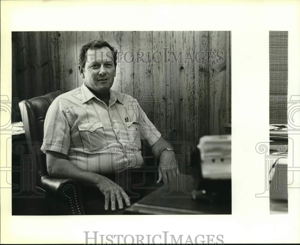 1986 Homer Higdon at his desk at Livestock Performance Center, Texas-Historic Images