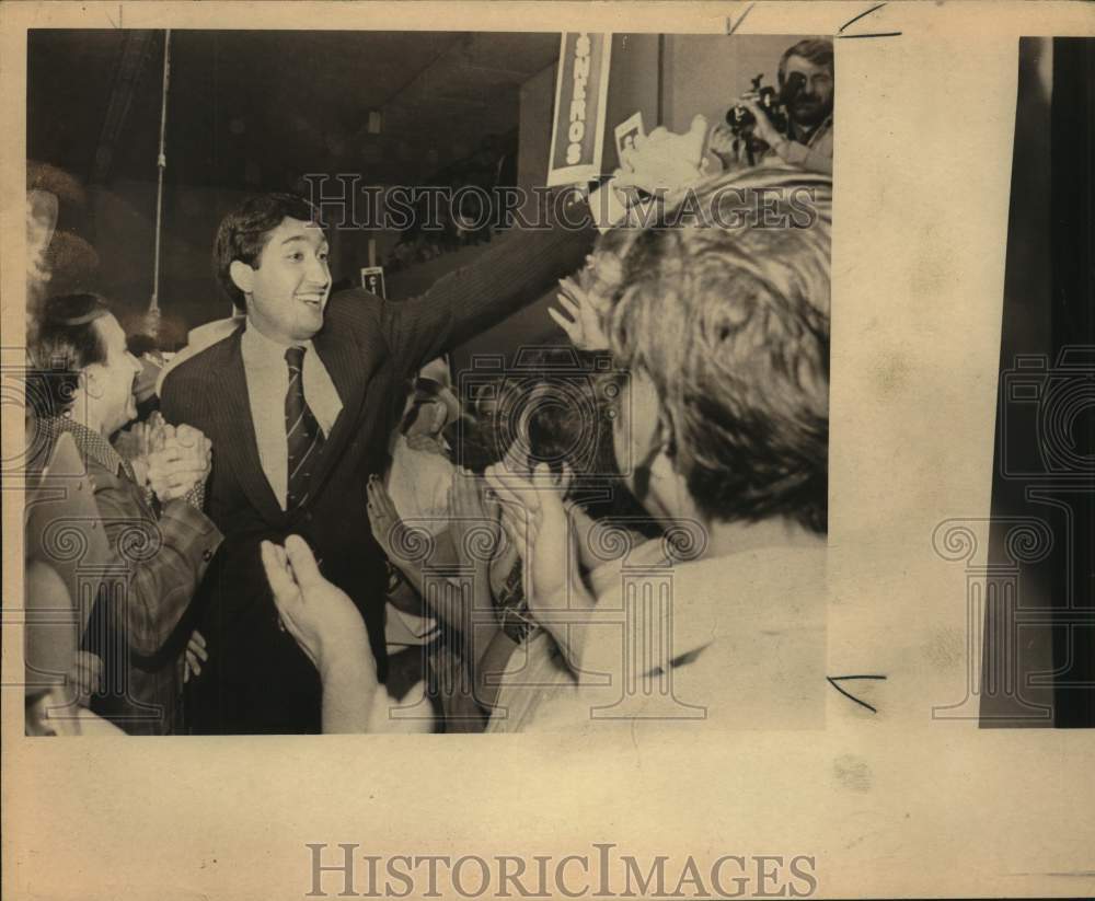 1981 Henry Cisneros, Mayor of San Antonio, waving to crowd, Texas-Historic Images