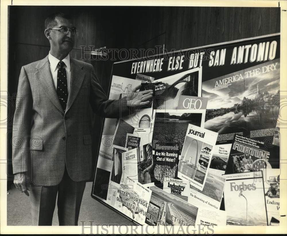 1981 Robert P. Van Dyke with display of magazine covers, Texas-Historic Images