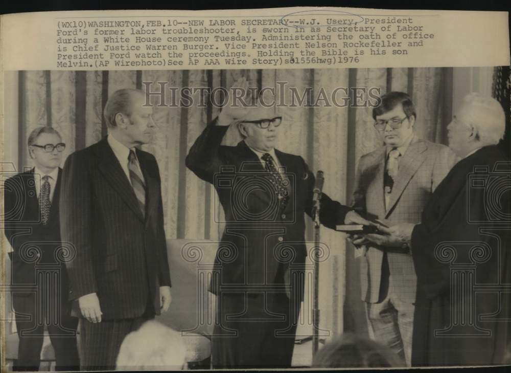 1976 W.J. Usery is sworn in as Secretary of Labor by Warren Burger-Historic Images