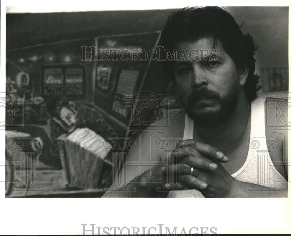1991 Artist Adan Hernandez With Example Of "Dark Series" Piece-Historic Images