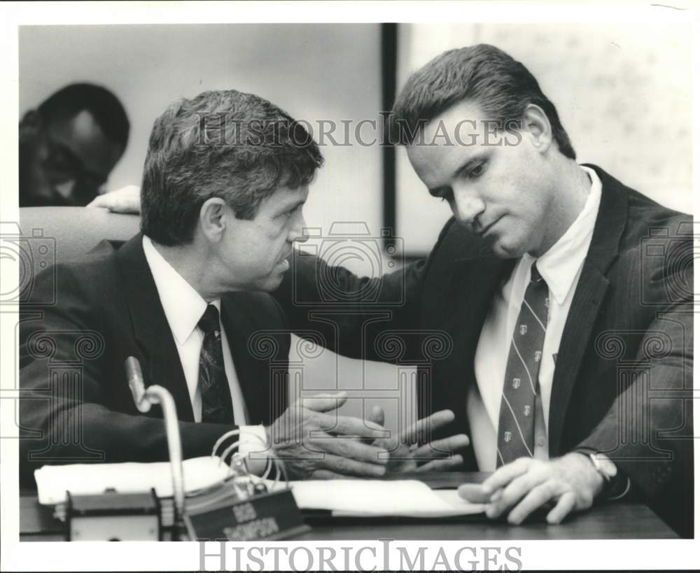 1991 Bob Thompson conferring with Lyle Larson at City Council-Historic Images