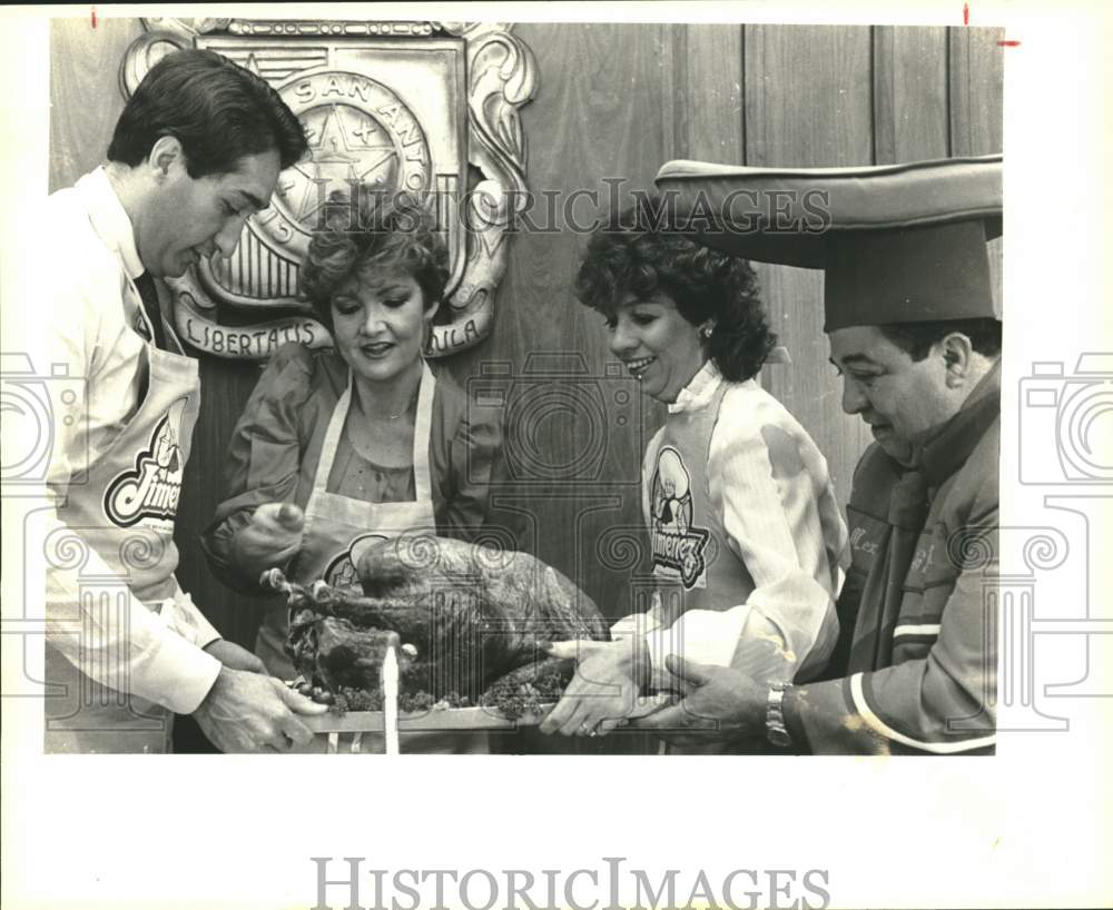 1984 Henry Cisneros helping with Thanksgiving dinner plans, Texas-Historic Images