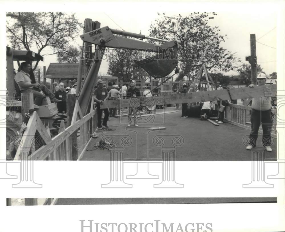 1989 Backhoe used at Hemisfair Park playground construction site-Historic Images
