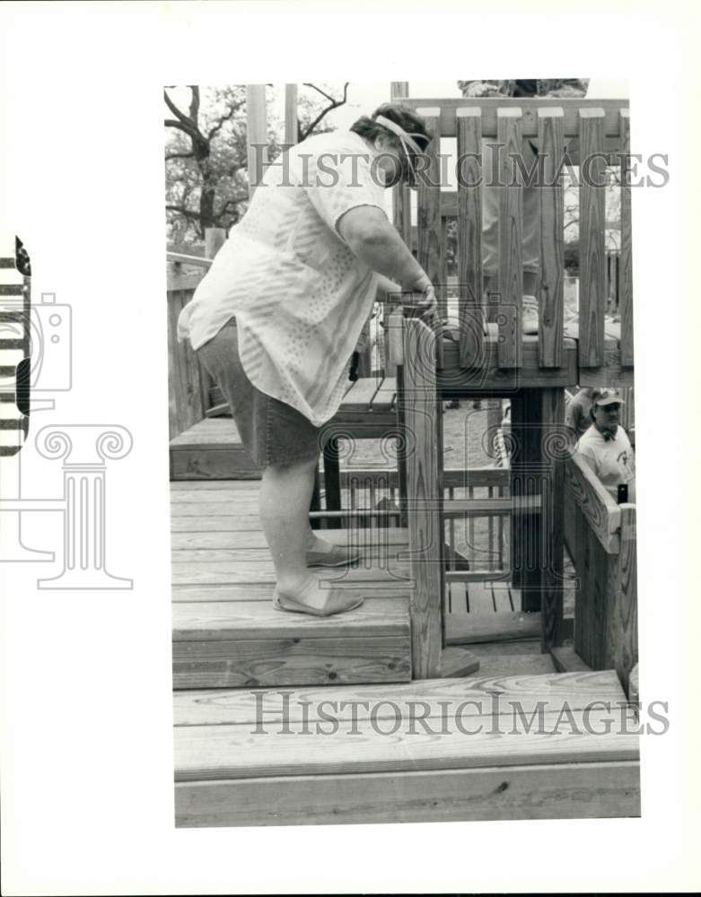 1989 Susan Brown at HemisFair Park Children&#39;s Playground.-Historic Images