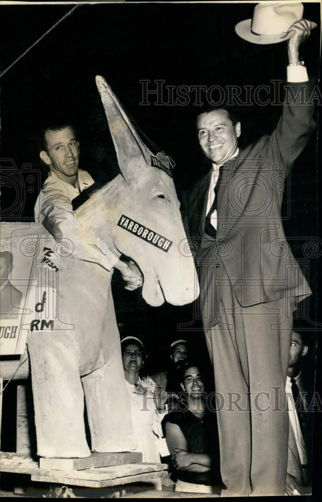 Paul Valger with cement donkey from Corpus Christi &amp; Sen Yarborough-Historic Images