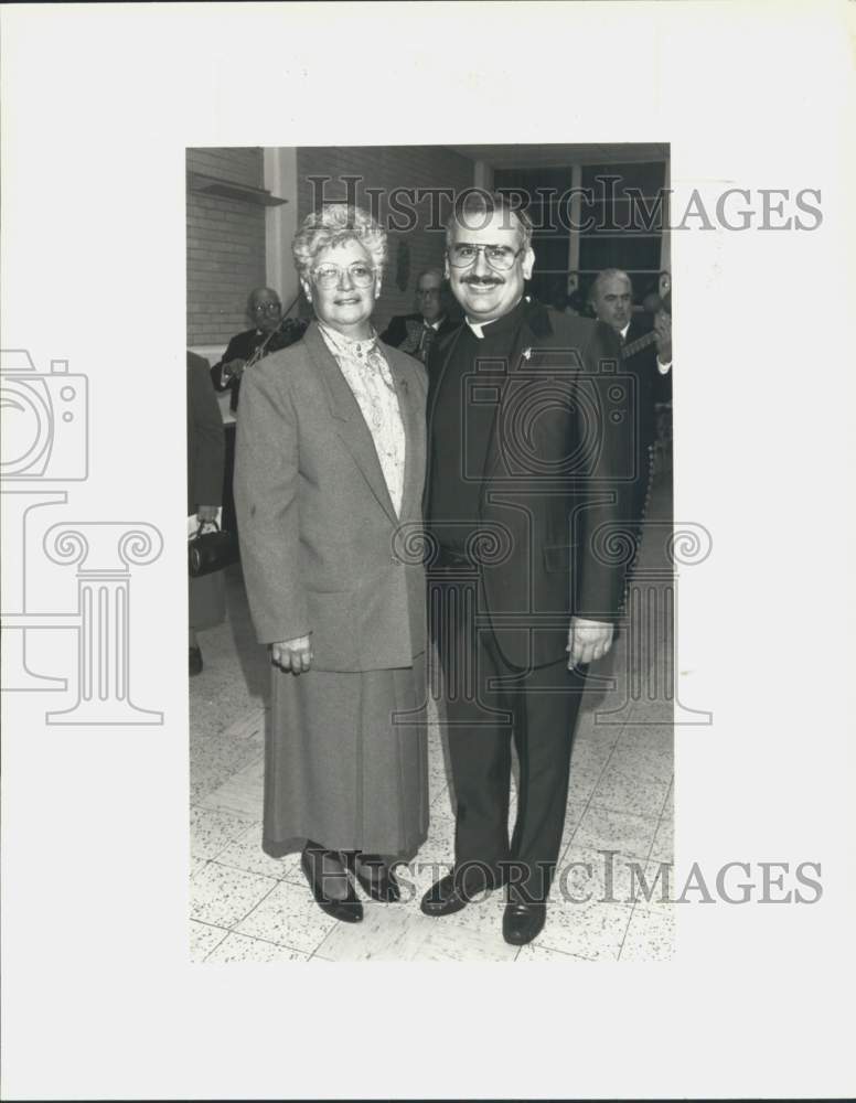 1993 Sr. Maria Elena Gonzalez and Father Urrabazo attend party-Historic Images