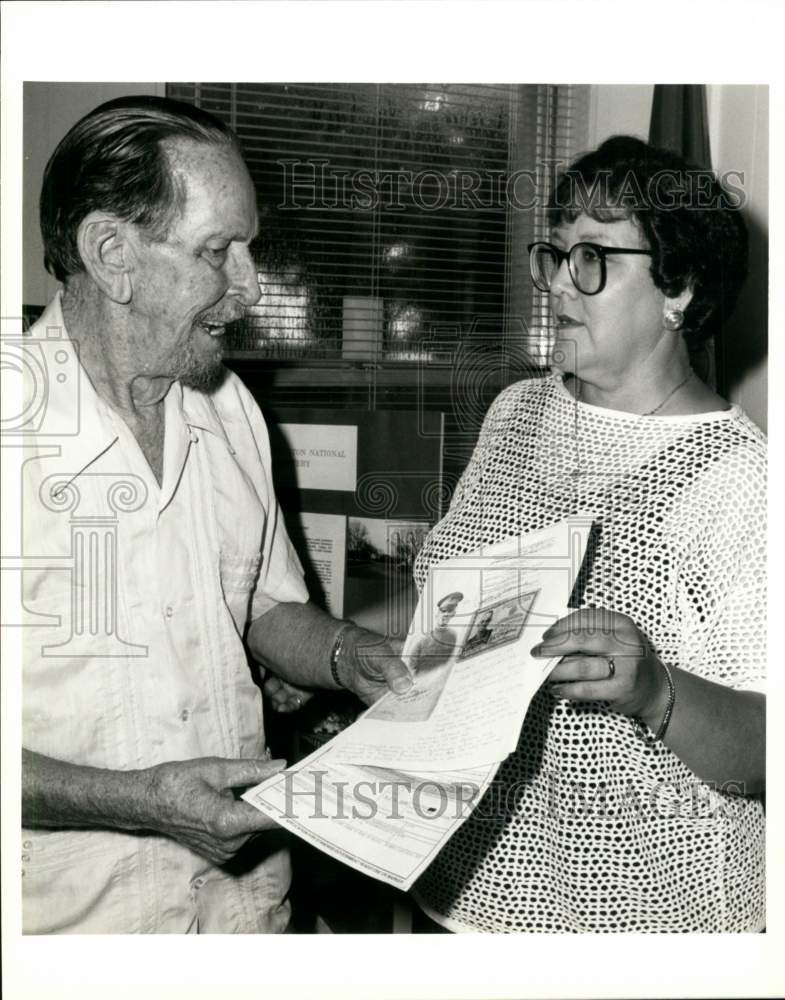 1993 Frank Kirkpatrick with proof of fathers military service, Texas-Historic Images