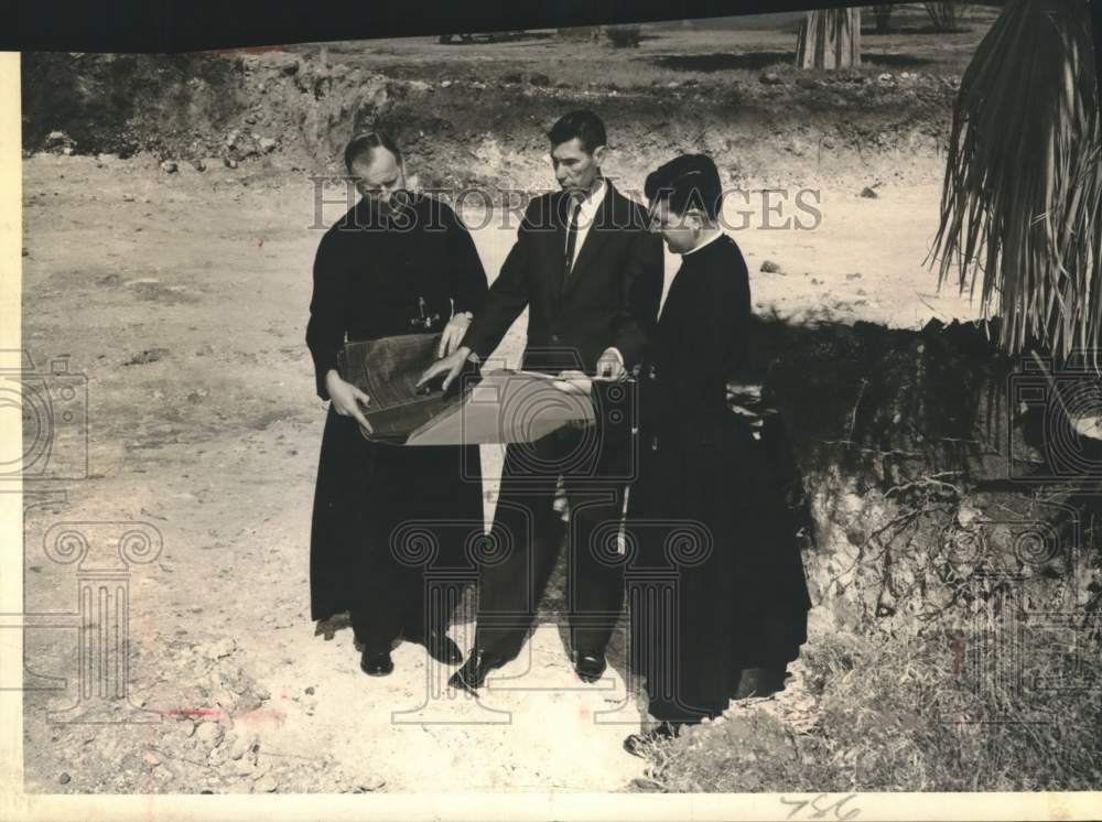 Prelates checking Blue Prints for Church building construction-Historic Images
