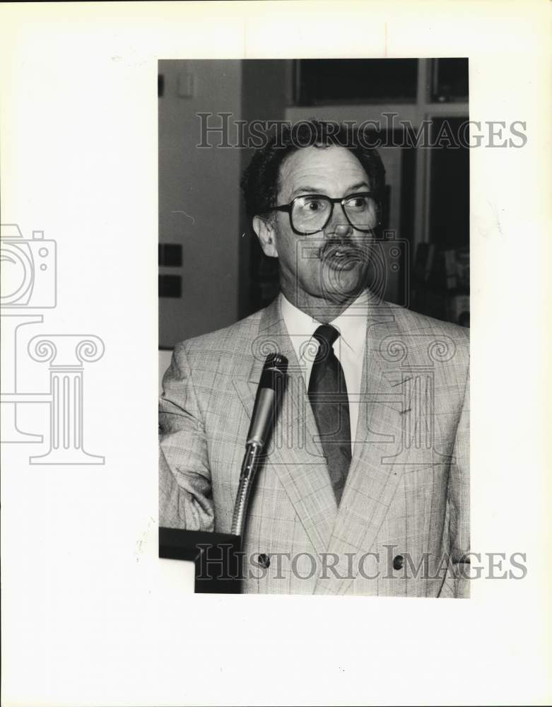 1990 George McKenna, educator at Sam Houston High School, speaking-Historic Images