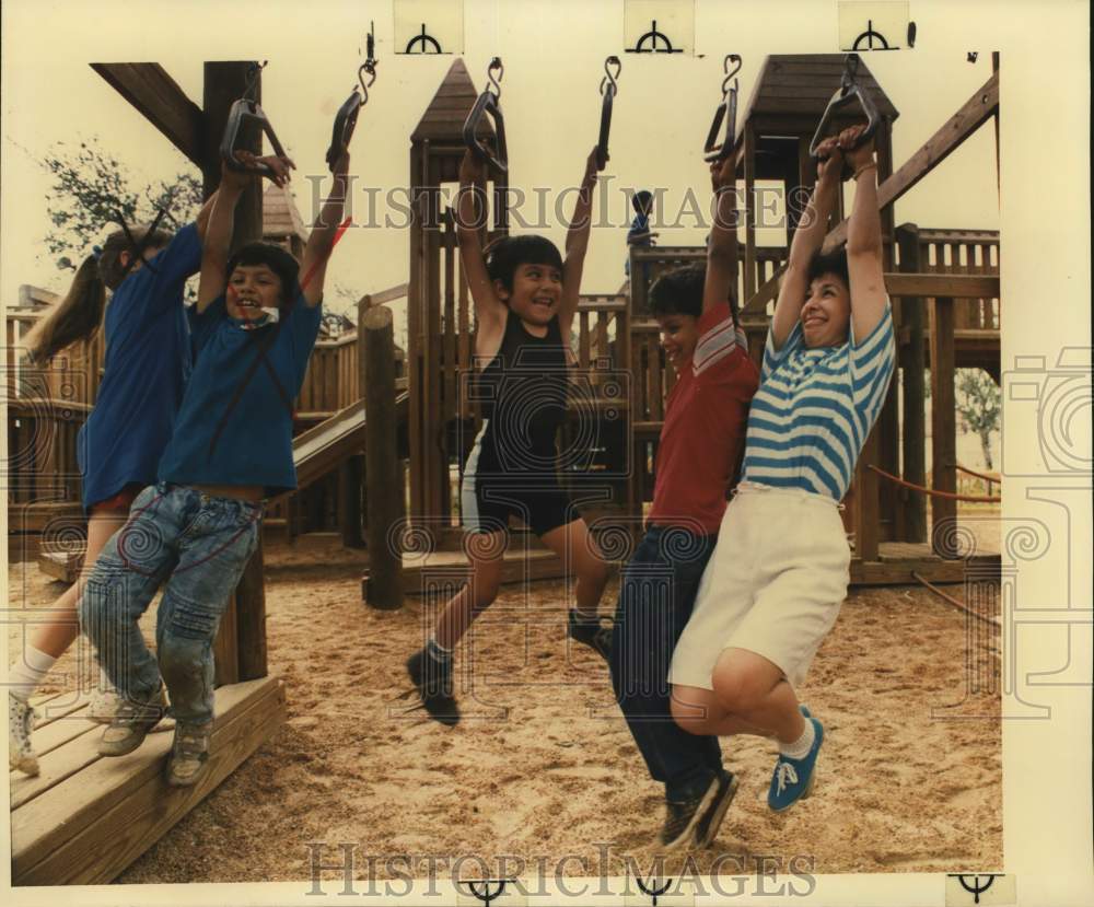 1990 Children Play With Express-News Mentor, San Antonio Playground-Historic Images