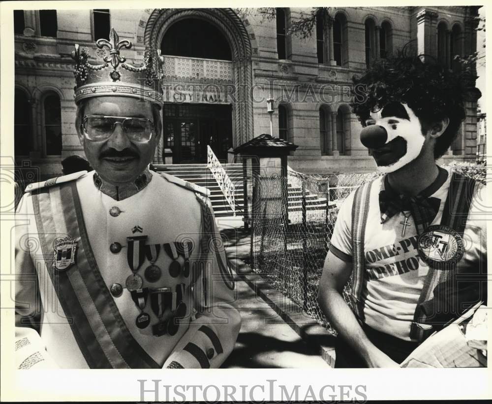 1987 James Barnett and Jose Medellin clown around at Fiesta-Historic Images