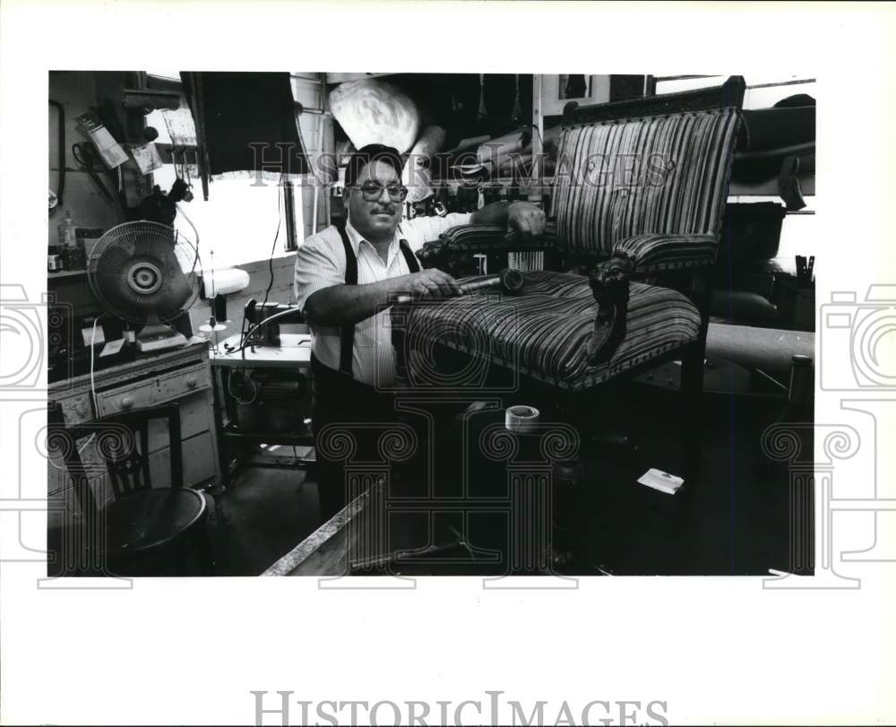 1994 Furniture restorer Bert Manriquez in his Menger Hotel workshop-Historic Images