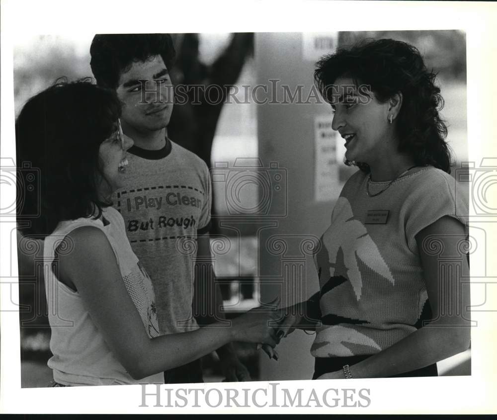 1986 Denise Martinez-Woods greets voters at Esparza Elementary-Historic Images