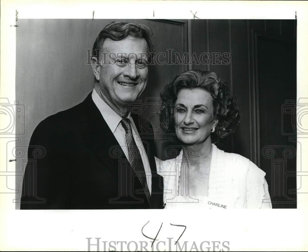 1986 B. J. "Red" and Charline McCombs attending Roth party, Texas-Historic Images