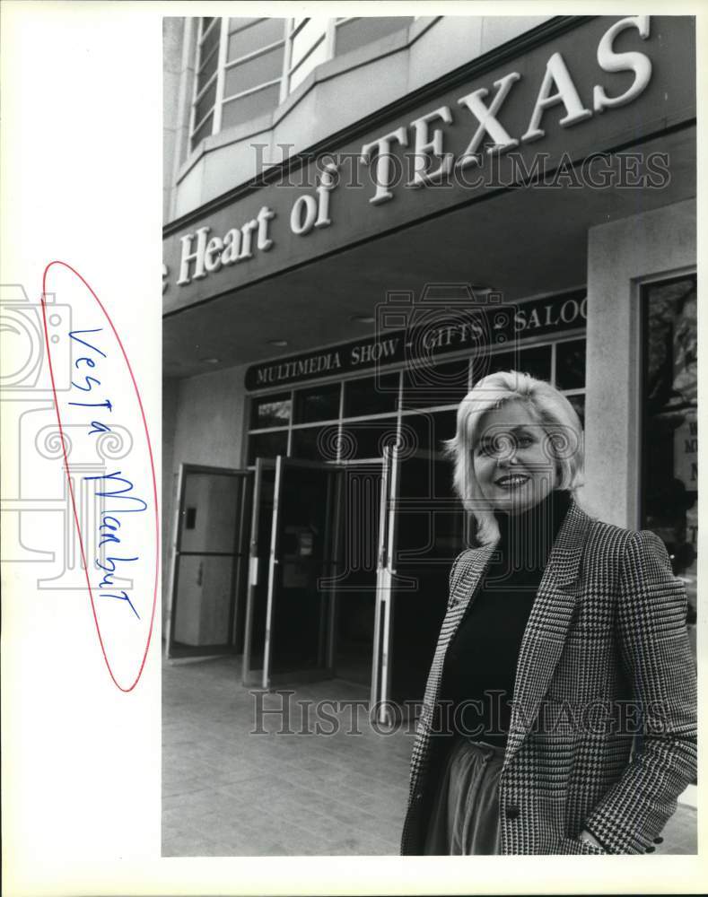 Vesta Marbut poses outside Heart of Texas Multimedia center.-Historic Images