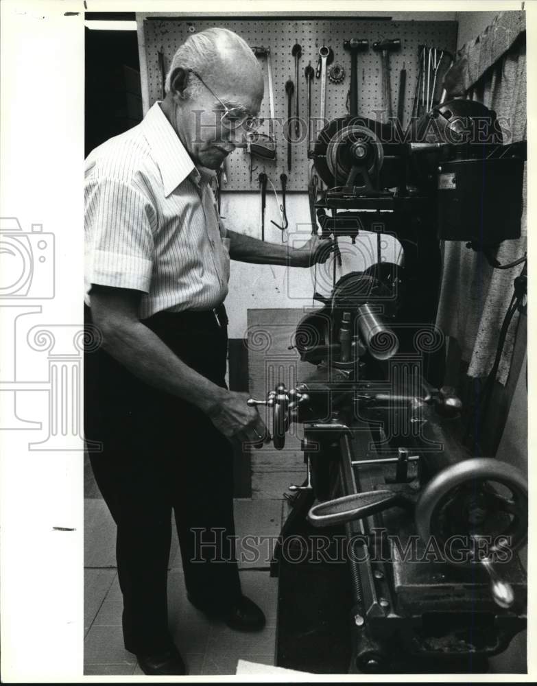 1989 Genaro Mariscal making parts for tortilla machines, Texas-Historic Images
