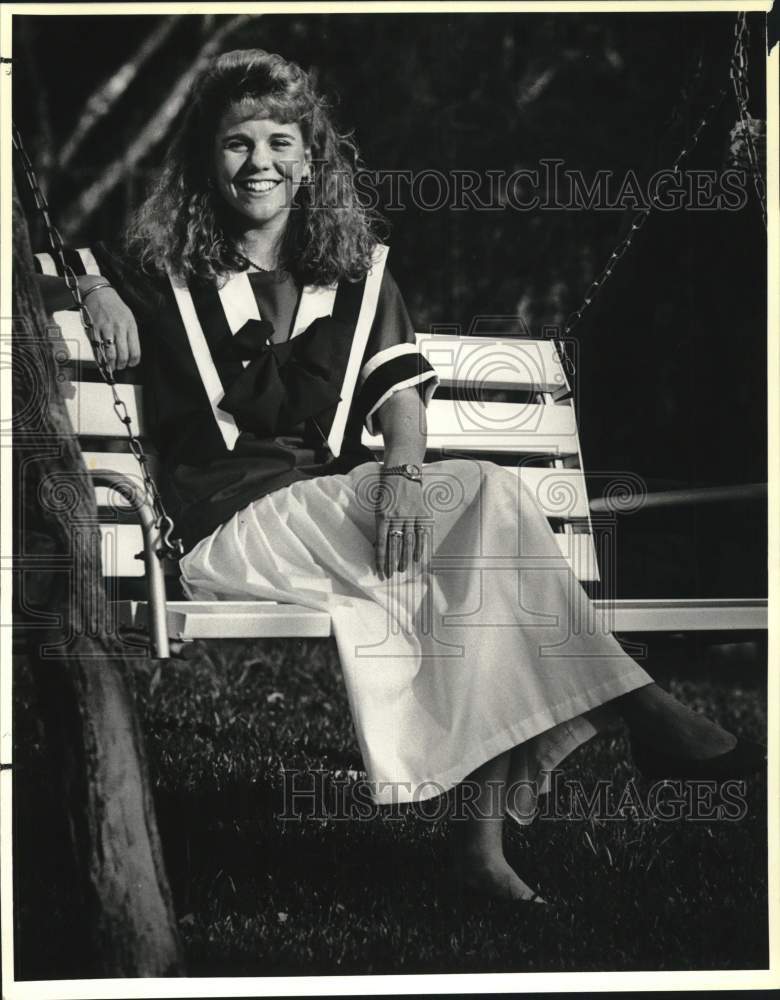 1980 Jeannie McFarland modeling sailor dress, Texas-Historic Images