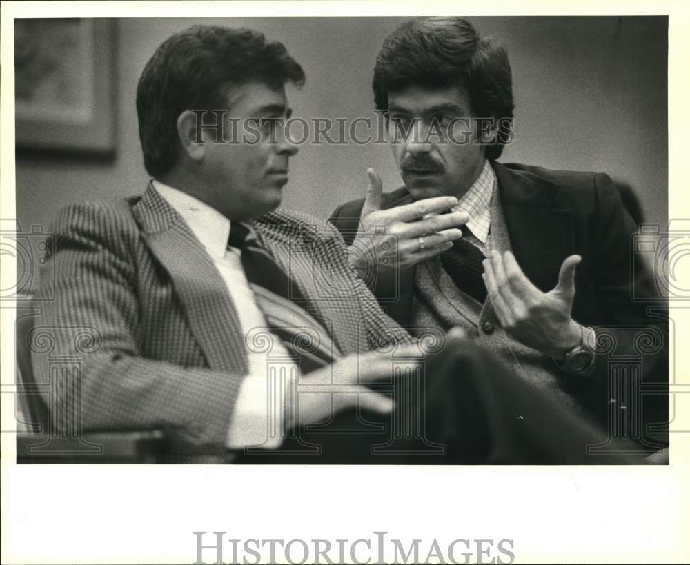 1983 Constable Charlie Campos talking with Judge Jay Miller, Texas-Historic Images