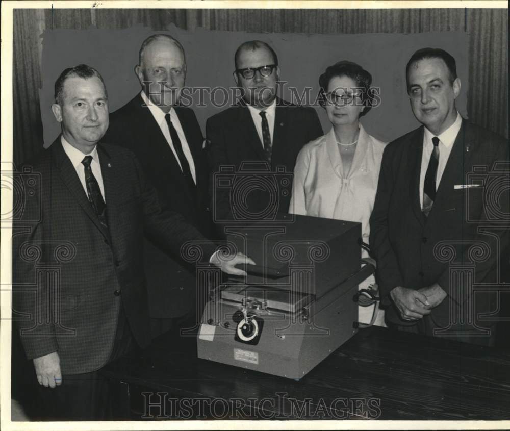 1966 Lions Club and school officials with Braille Duplicator, Texas-Historic Images