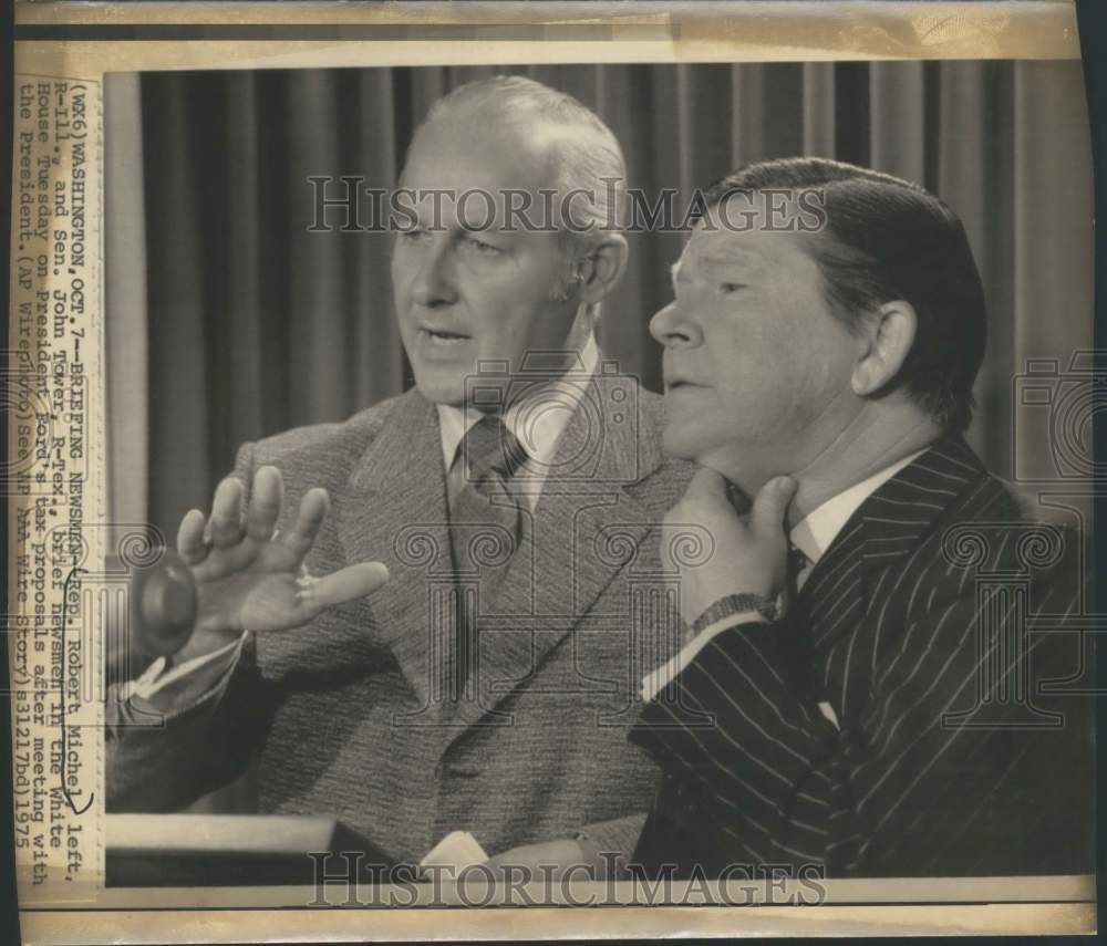 1975 Press Photo Representative Robert Michel & Senator John Tower- White House - Historic Images
