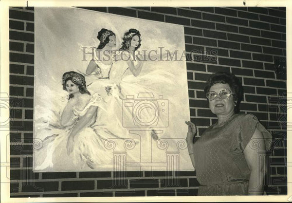 1987 Chris Costner Sizemore, with painting of three women, at home ...