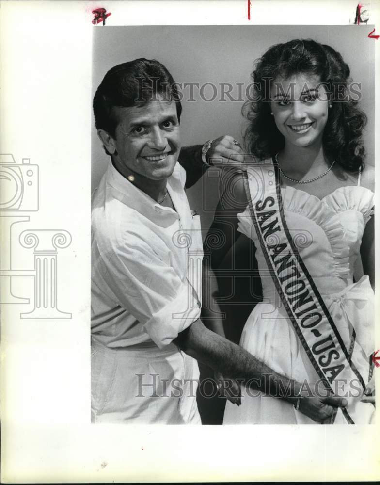 1984 Richard Guy Adjusts Sash On Miss San Antonio USA Lisa Fernandez-Historic Images