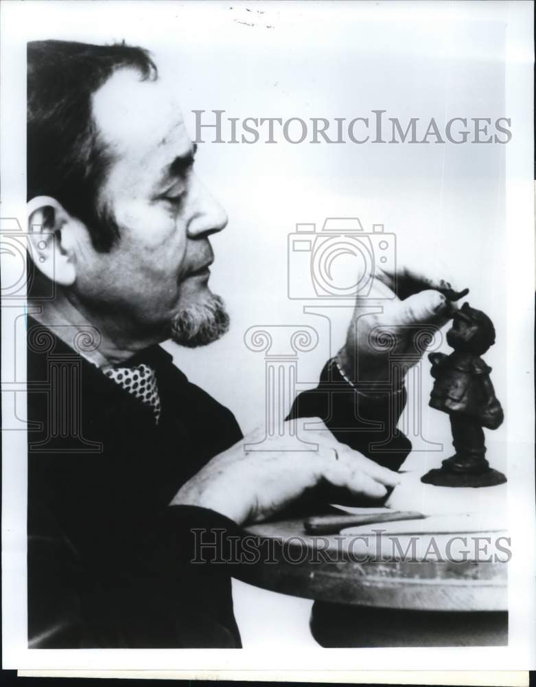 1993 Master Sculptor Gerhard Skrobek Creates Hummel Figurine, German-Historic Images