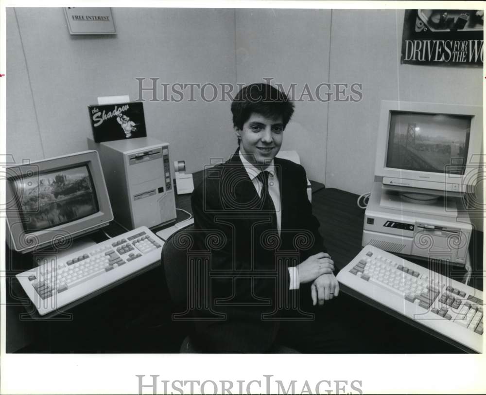 1990 Lance Skok owner of Computers Exchange in the showroom-Historic Images