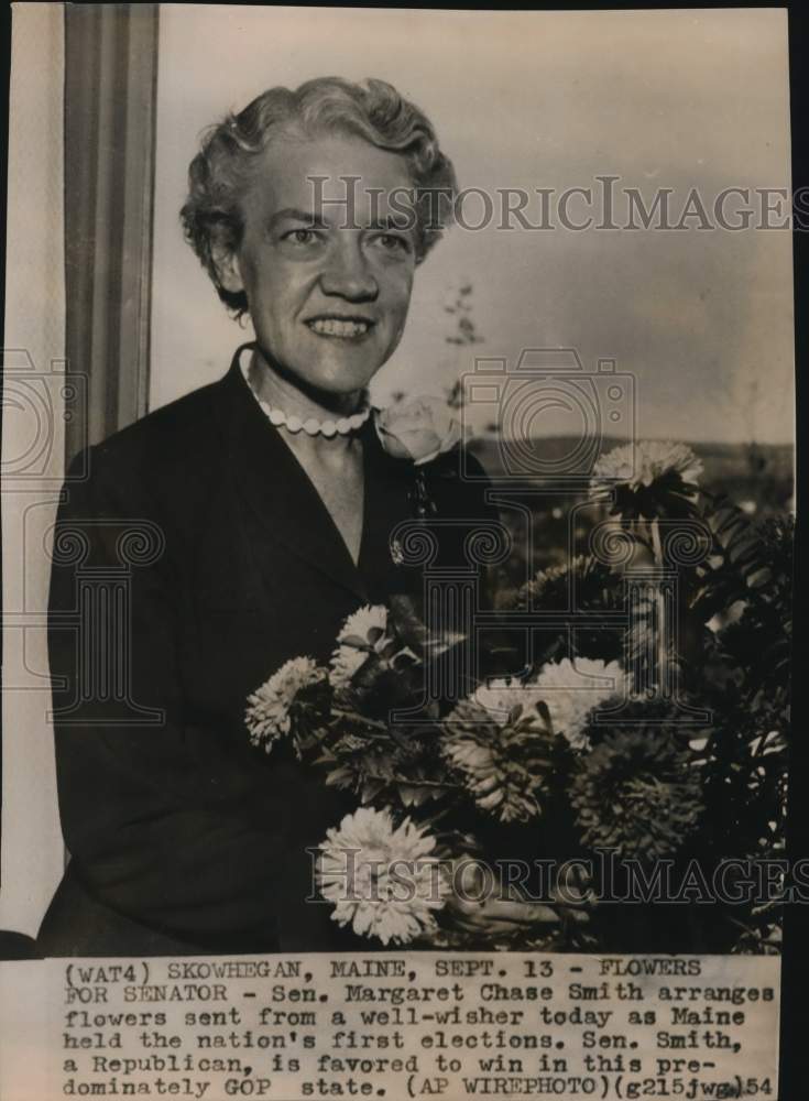 1954 Senator Margaret Chase Smith, R-Maine, With Flowers Sent By Fan-Historic Images