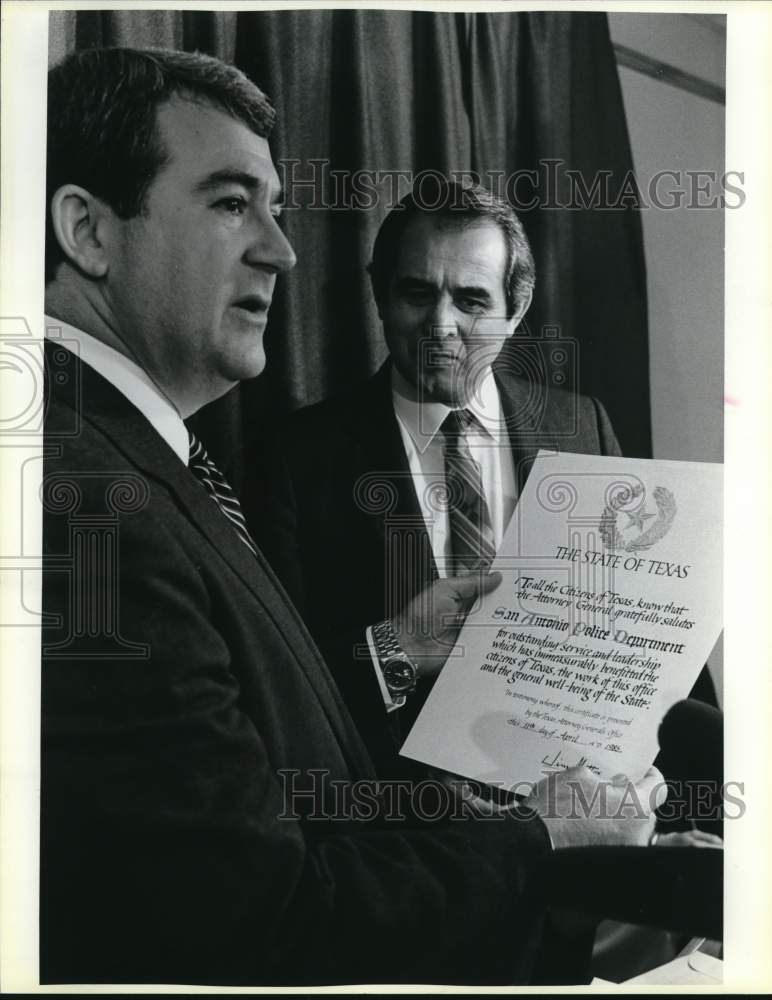 1985 Attorney General Jim Mattox with police chief, San Antonio-Historic Images