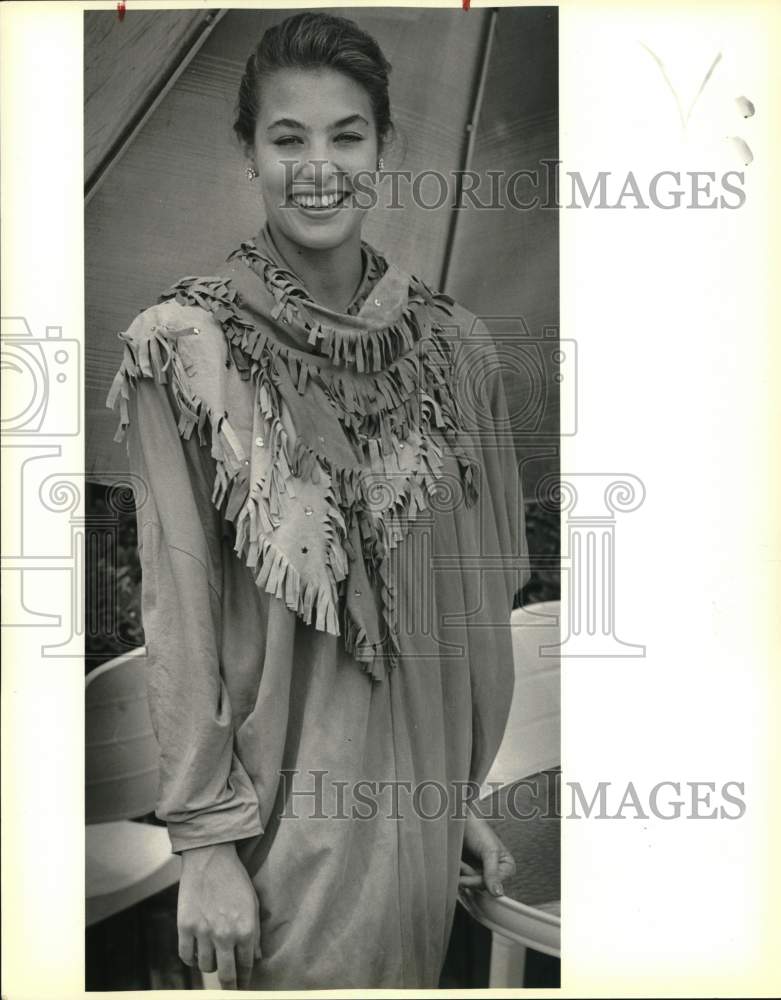 1986 Erin Dacy Models Dress At Style Show, Barbados Restaurant-Historic Images