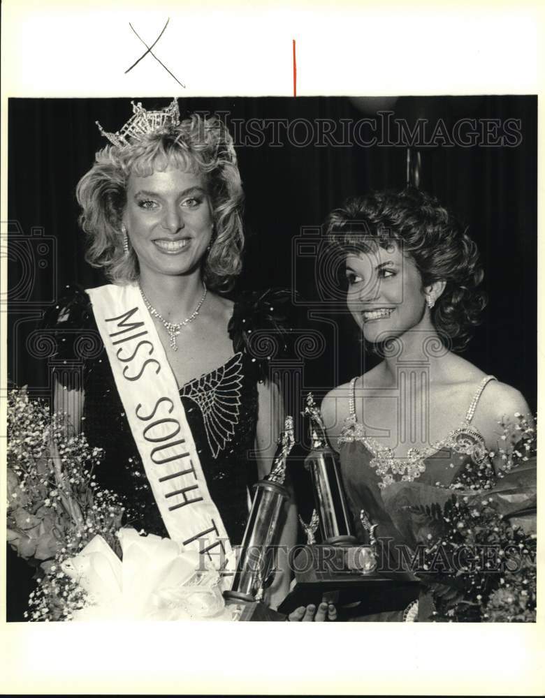 1986 Miss South Texas and alternate pose with trophies, Texas-Historic Images