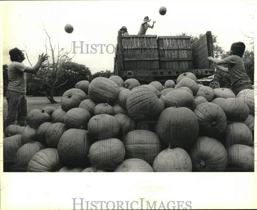 1986 Press Photo Truckload of pumpkins for Cystic Fibrosis Fund Raiser, Texas - Historic Images
