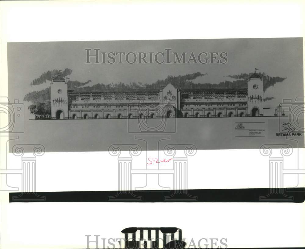 1989 Press Photo Drawing of proposed Retama Park horse racing track, Texas - Historic Images
