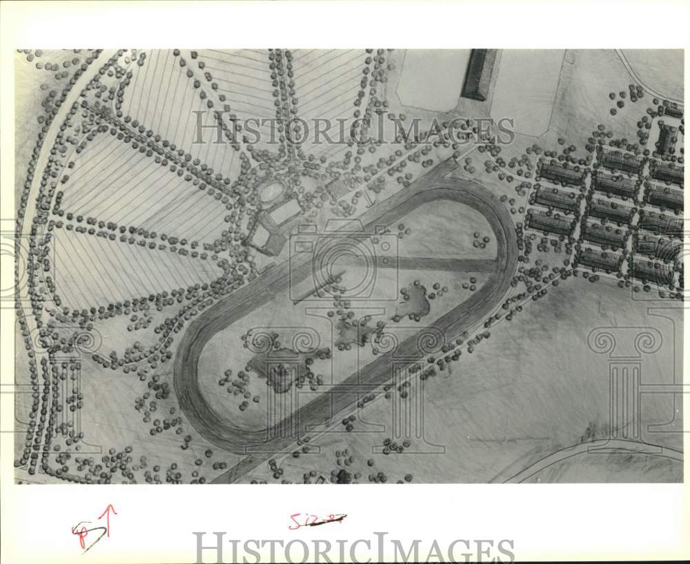 1989 Press Photo Drawing of Proposed Horse Race Track at Retama Park Polo Center - Historic Images