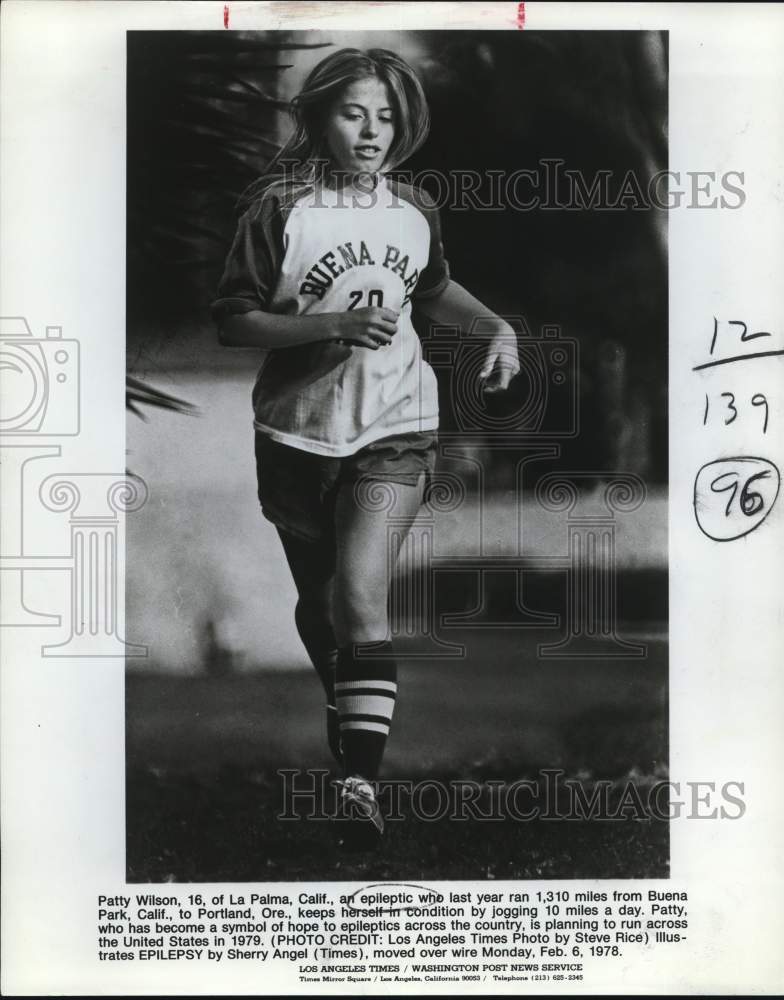 1978 Press Photo Epileptic cross country runner Patty Wilson, California- Historic Images