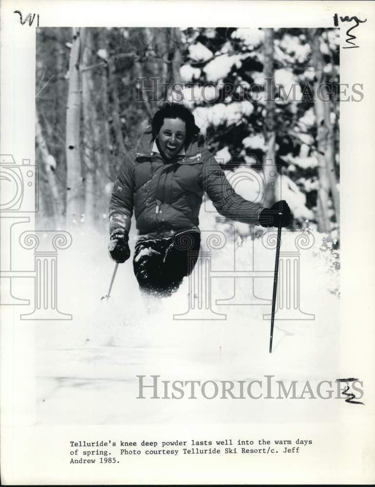 1985 Press Photo Skier on slopes in Telluride, Colorado - Historic Images
