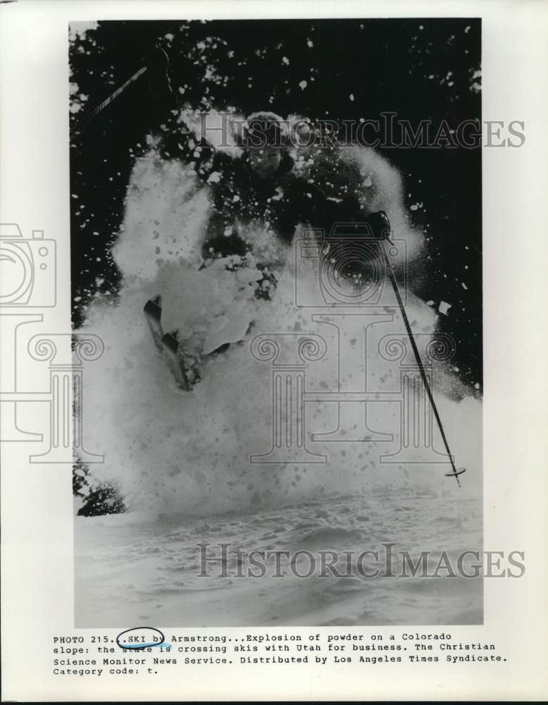 Press Photo Skiier spraying snow on slopes in Colorado- Historic Images