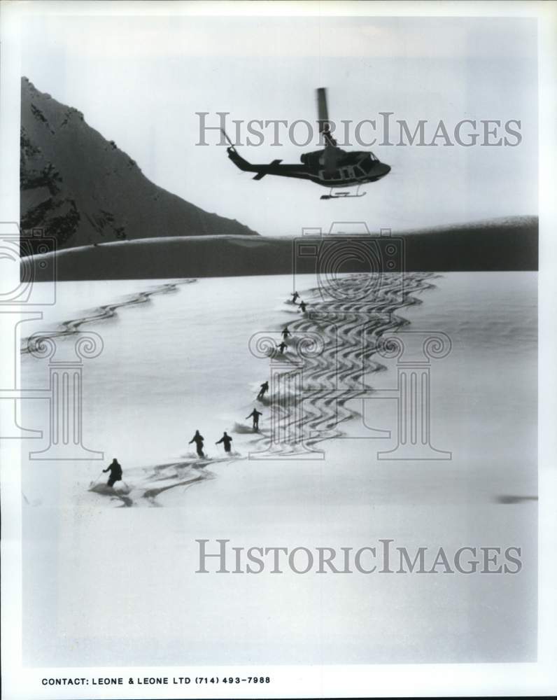 Press Photo Skiers Carve Patterns In Snow After Drop-Off By Helicopter In Canada- Historic Images
