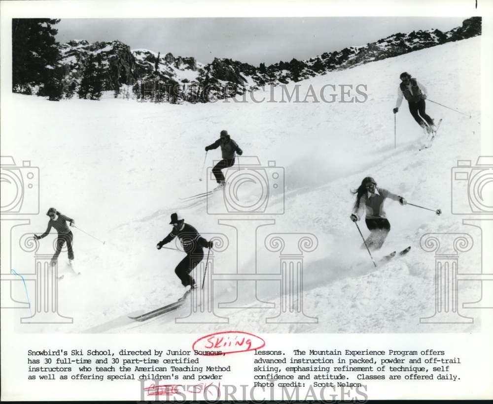 Press Photo Visitors learning to ski on Snowbird mountain, Utah - Historic Images