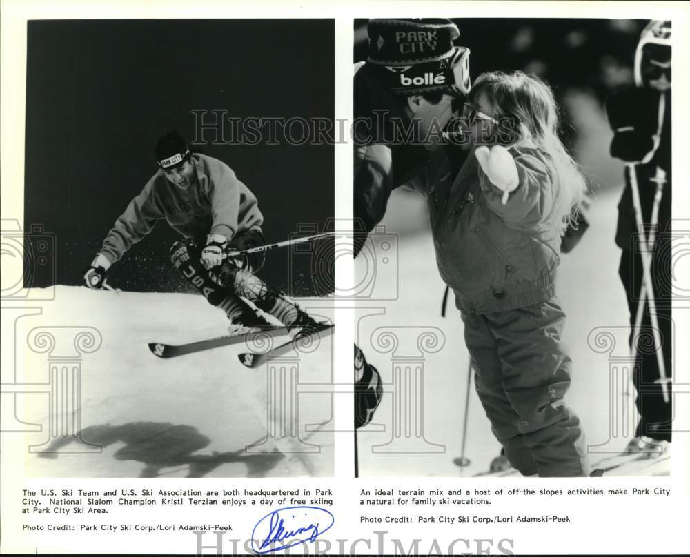 Press Photo Slalom Champion Kristi Terzian & a family enjoying Park City, Utah- Historic Images