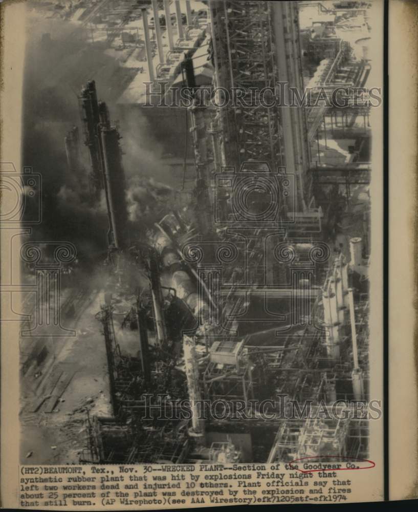 1974 Press Photo Explosion damage at the Goodyear Company plant, Beaumont, Texas - Historic Images