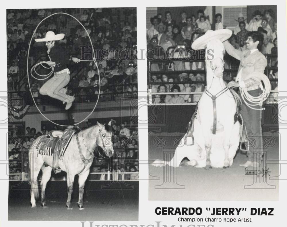 1989 Press Photo Champion Charro Rope Artist Gerardo &quot;Jerry&quot; Diaz, Texas - Historic Images